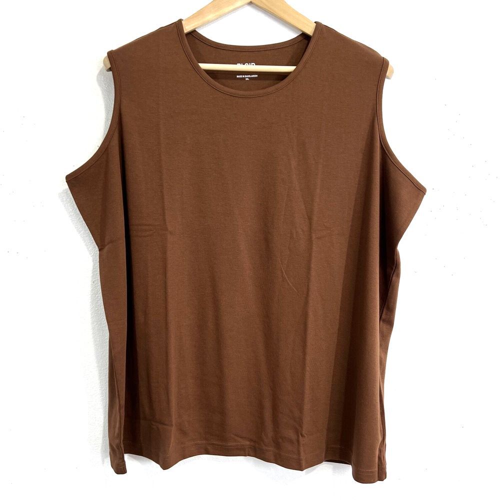 Blair Women's Plus Size 3XL‎ Sleeveless Brown Tank Top Shirt Cotton Blend Casual